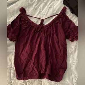 Small purple cutout shoulder top